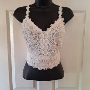 White Crop Top With Floral Lace